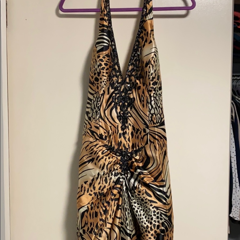 Halter Top Animal Print Prom Dress